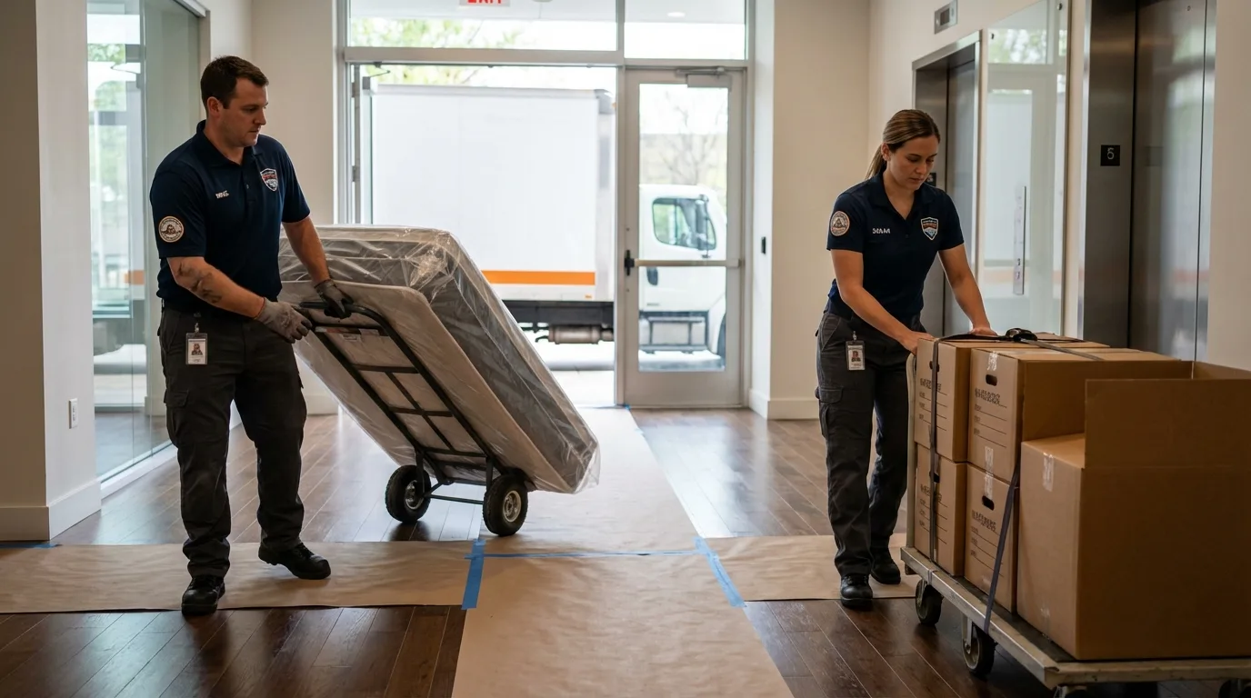 Professional apartment movers loading elevator in Show Low, AZ
